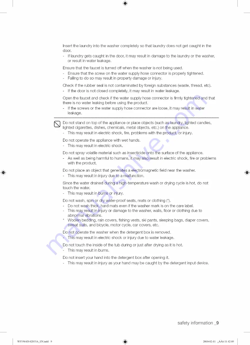 Samsung WF350AN Series User Manual Download Page 9