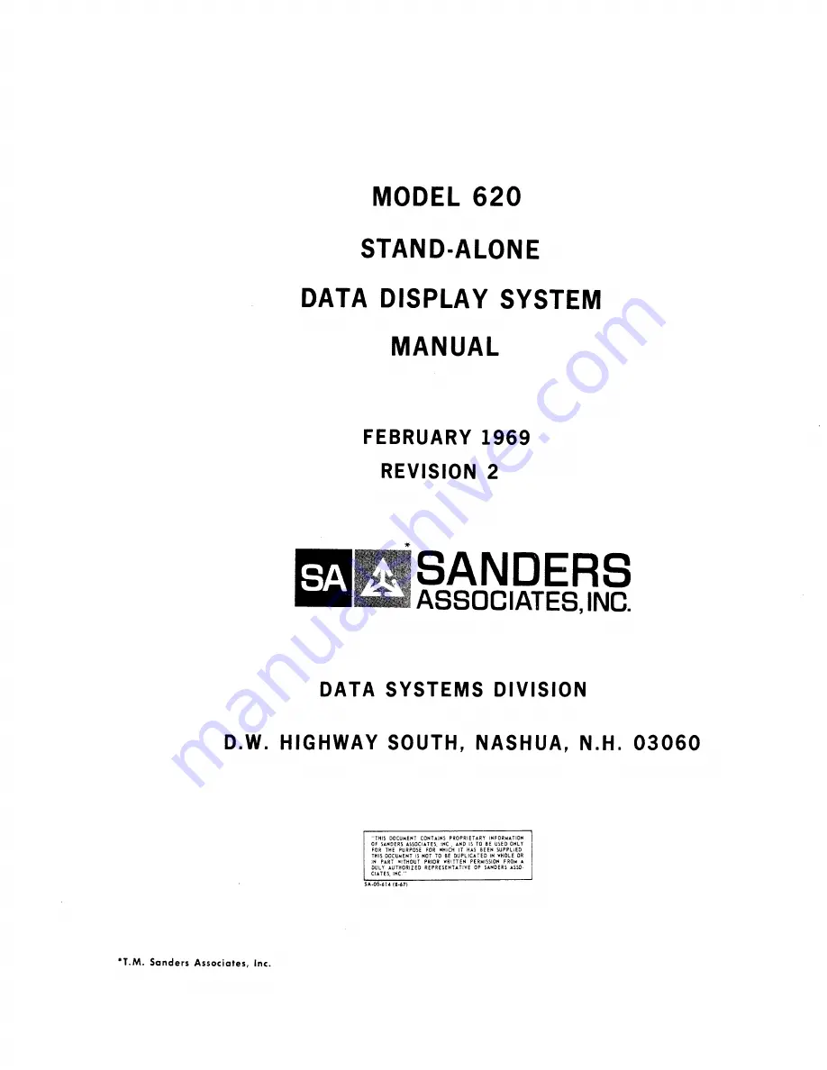 Sanders Associates Sanders 620 Manual Download Page 3