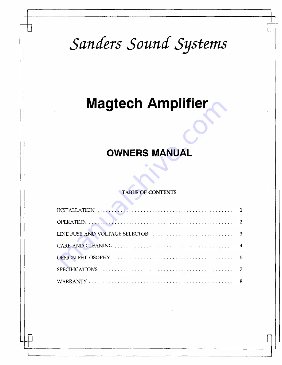 Sanders Sound Systems Magtech Скачать руководство пользователя страница 1