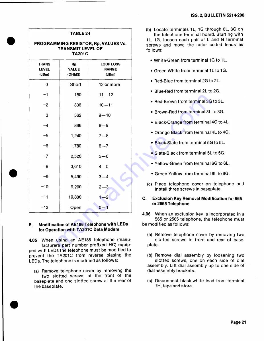 Sangamo RIXON TA201C Manual For Installation And Connections Download Page 21