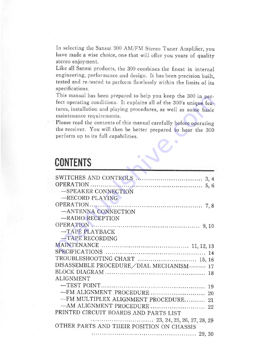 Sansui 300 Operating Instructions & Service Manual Download Page 2