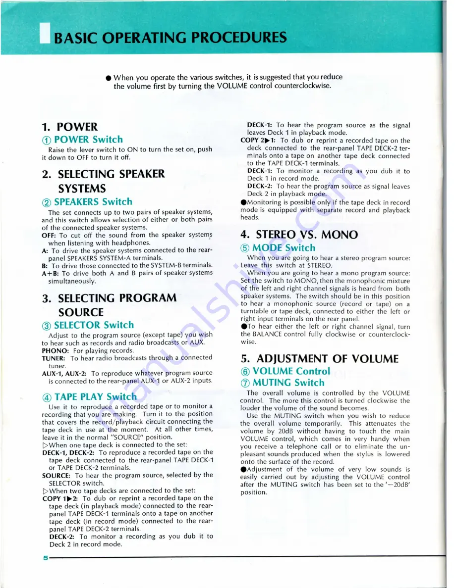 Sansui AU-5500 Operating Instructions Manual Download Page 6