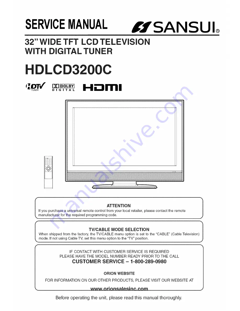 Sansui HDLCD3200C Скачать руководство пользователя страница 1