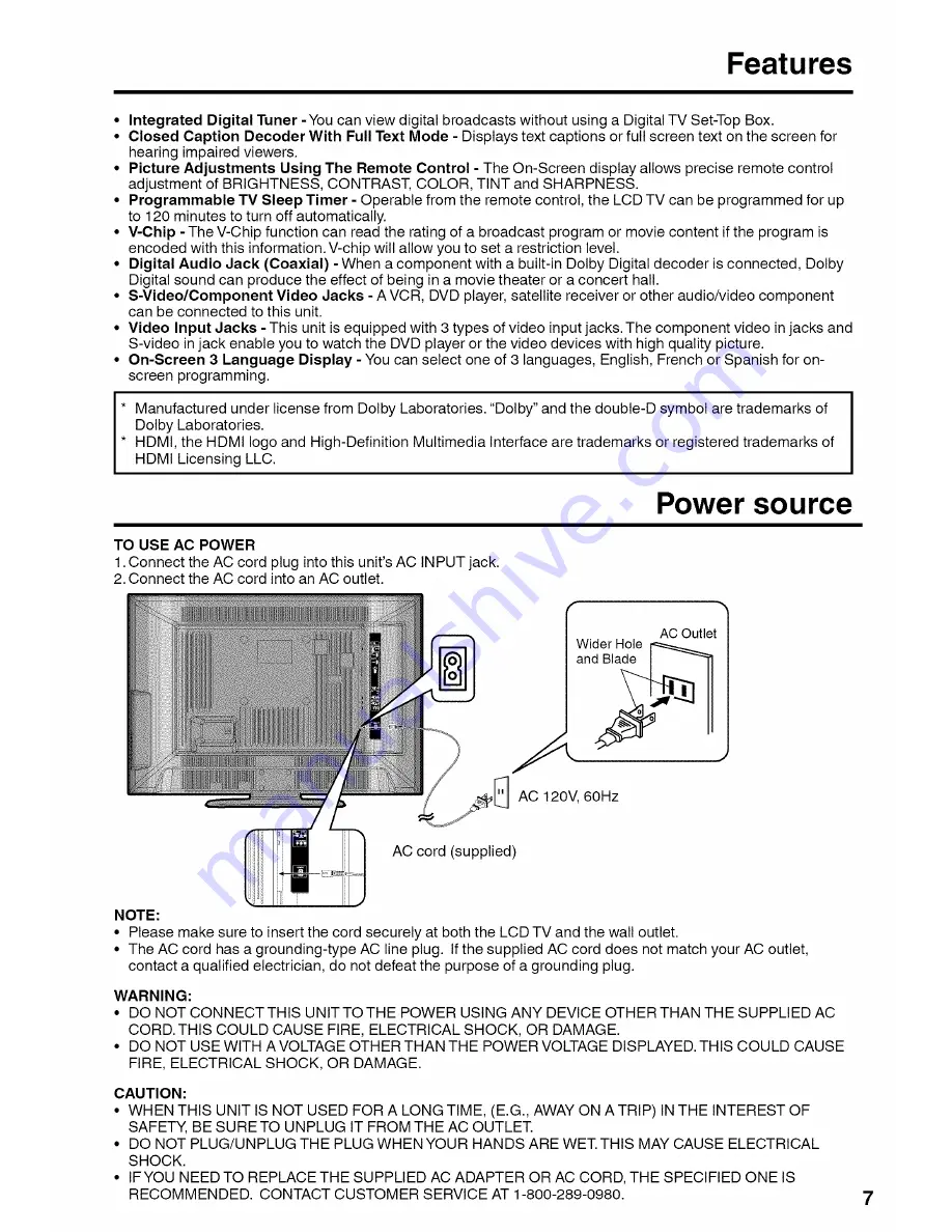 Sansui HDLCD3700C Owner'S Manual Download Page 7