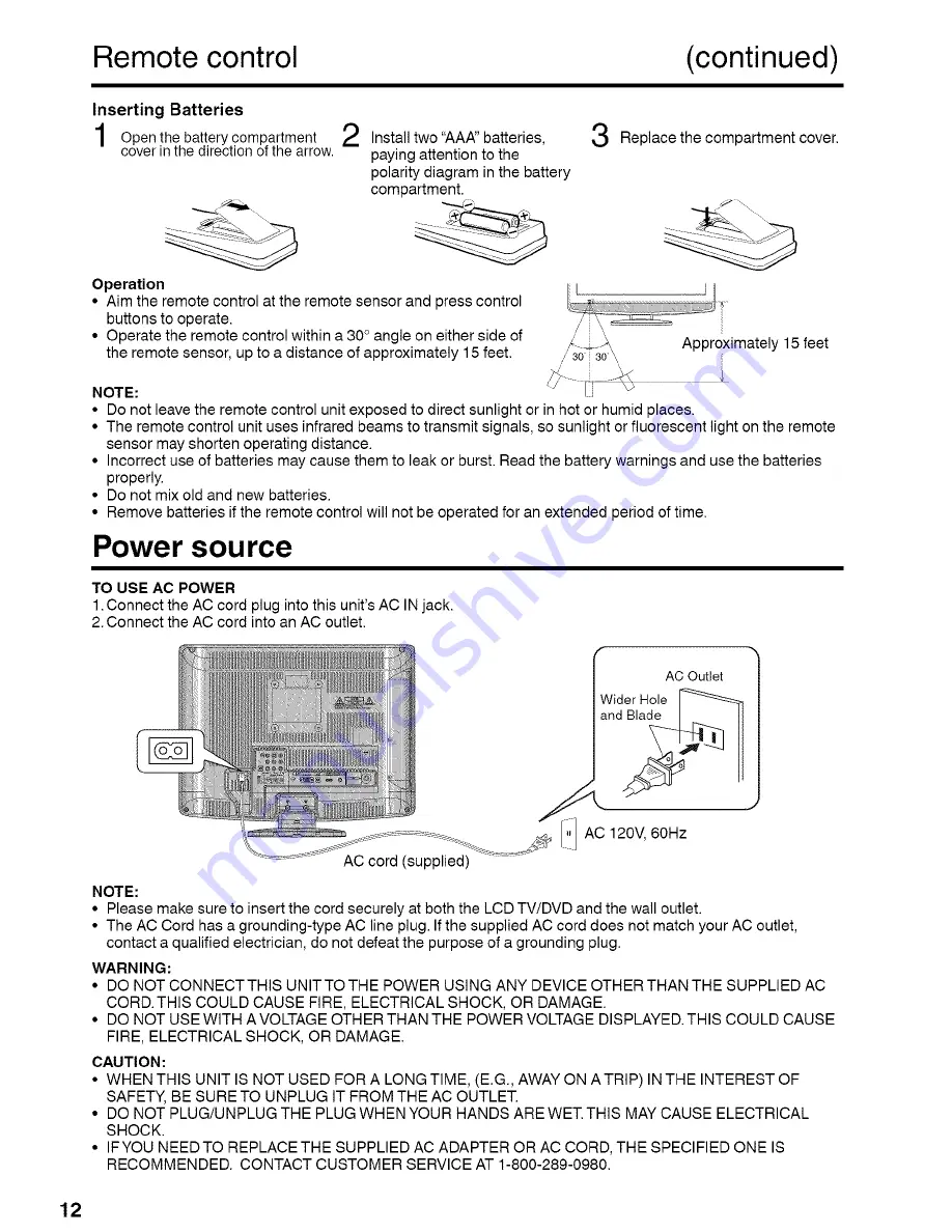 Sansui HDLCDVD220 Owner'S Manual Download Page 12