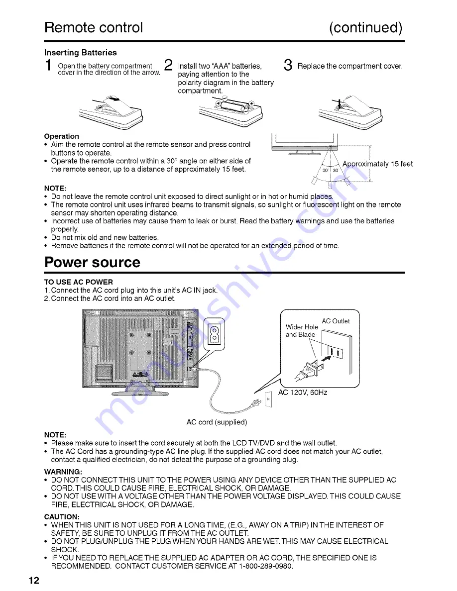 Sansui HDLCDVD260B Скачать руководство пользователя страница 12