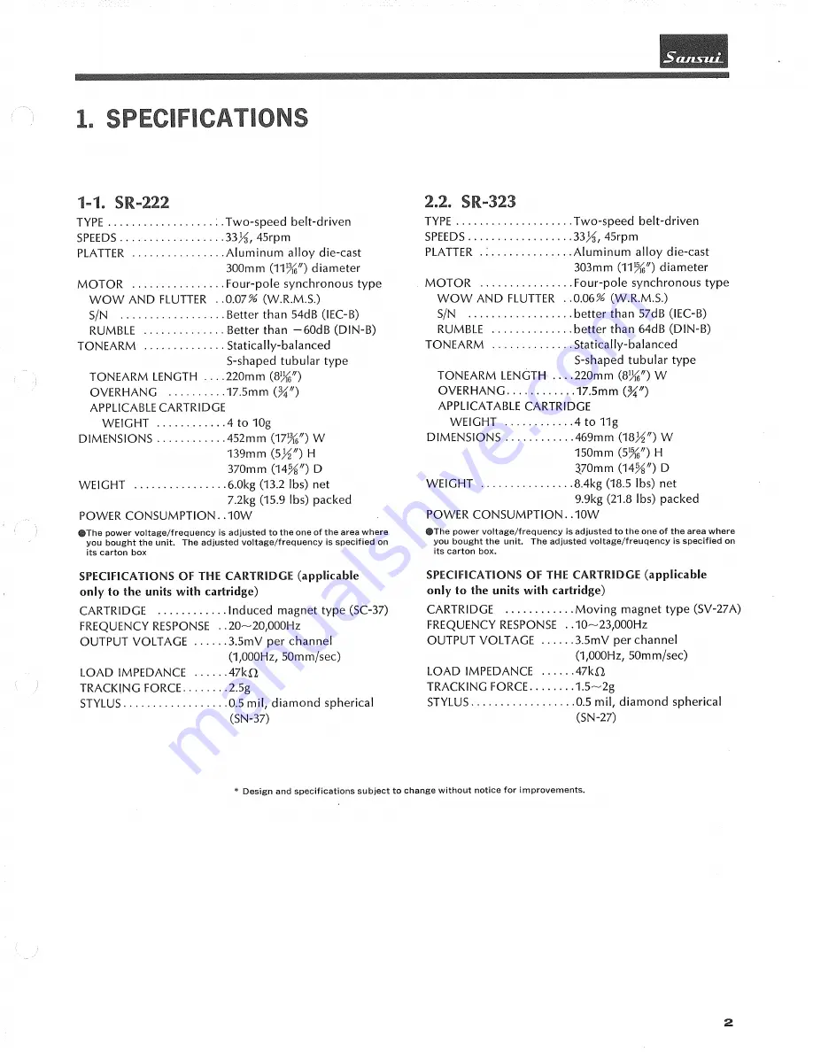 Sansui SR-222 Service Manual Download Page 3