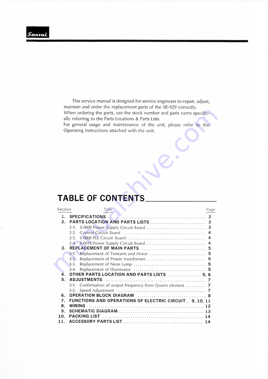 Sansui SR-9219 Service Manual Download Page 2