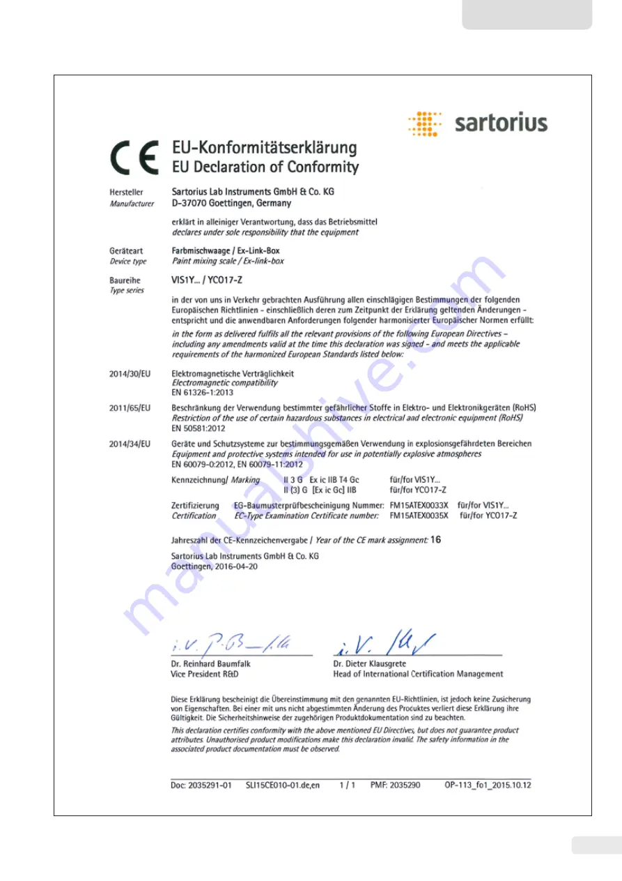 Sartorius PMA.Vision VIS1Y Скачать руководство пользователя страница 101