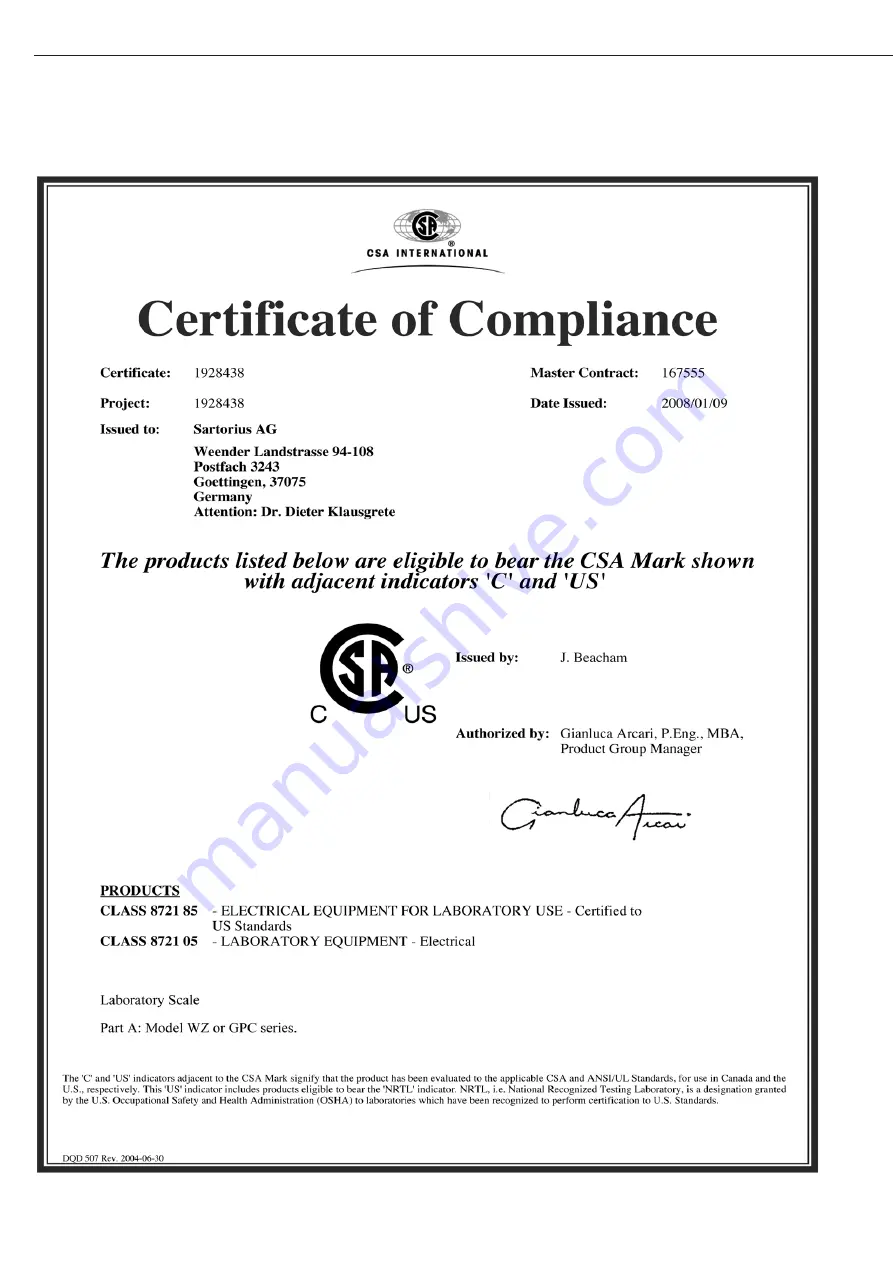 Sartorius WZA25-NC Installation Instructions Manual Download Page 44