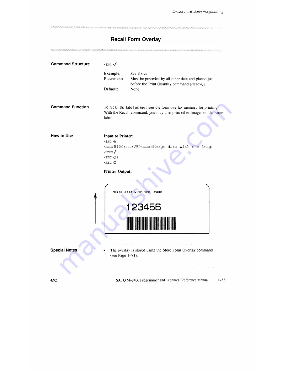 SATO M-8400 Operator'S Manual Download Page 122