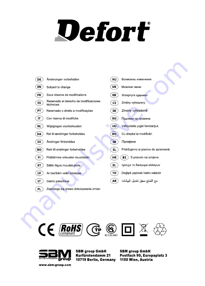 SBM Defort 93721756 User Manual Download Page 72