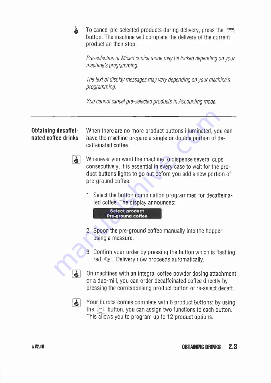 Schaerer Euroca User Manual Download Page 13