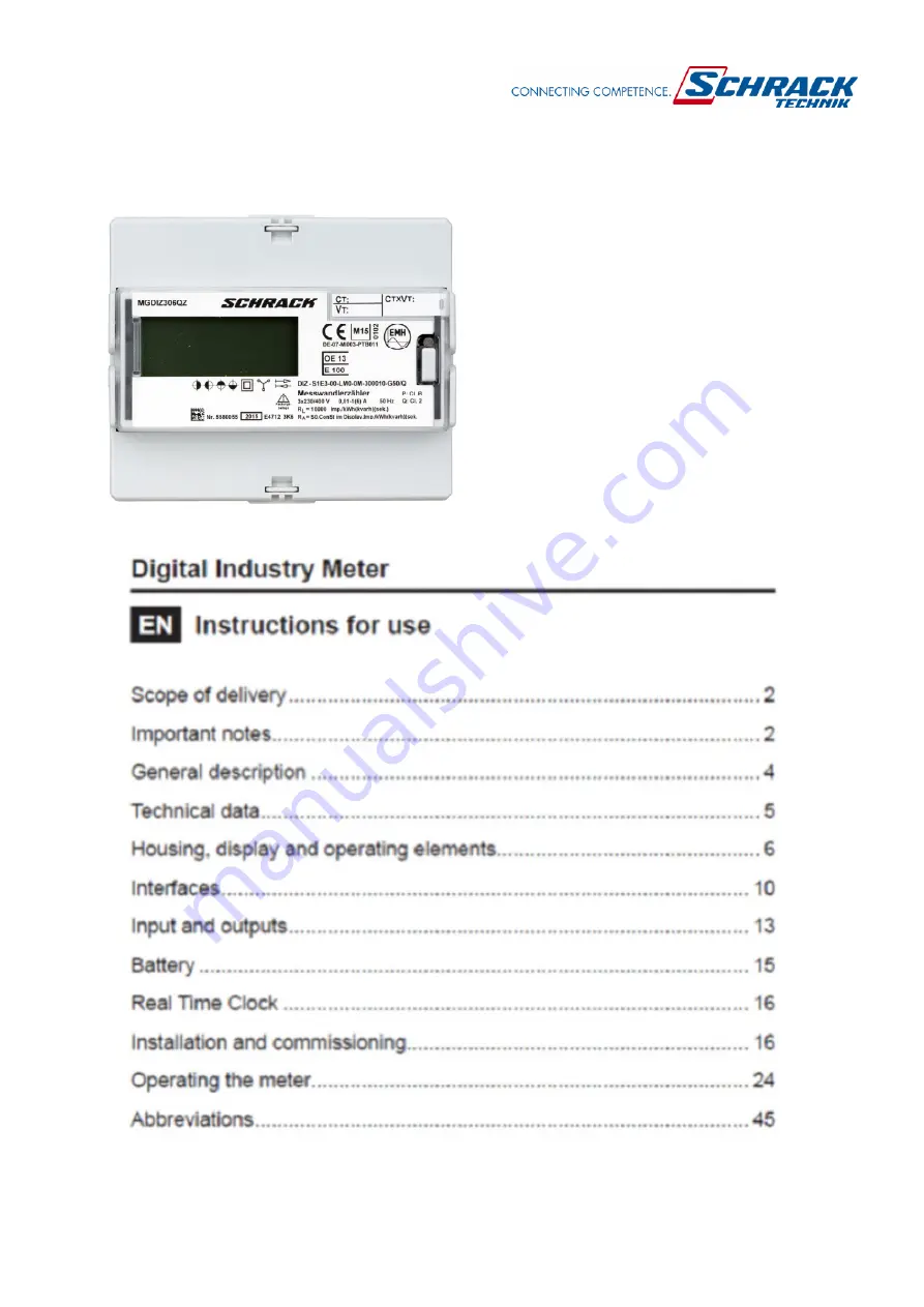 Schrack MGDIZ Series Instructions For Use Manual Download Page 1