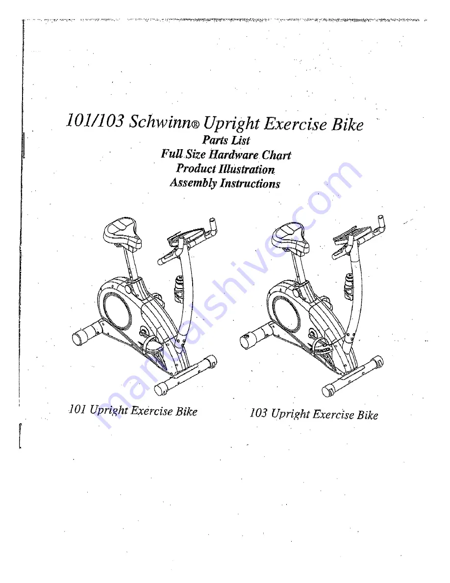 Schwinn 101 Upright Bike Assembly Manual Download Page 1