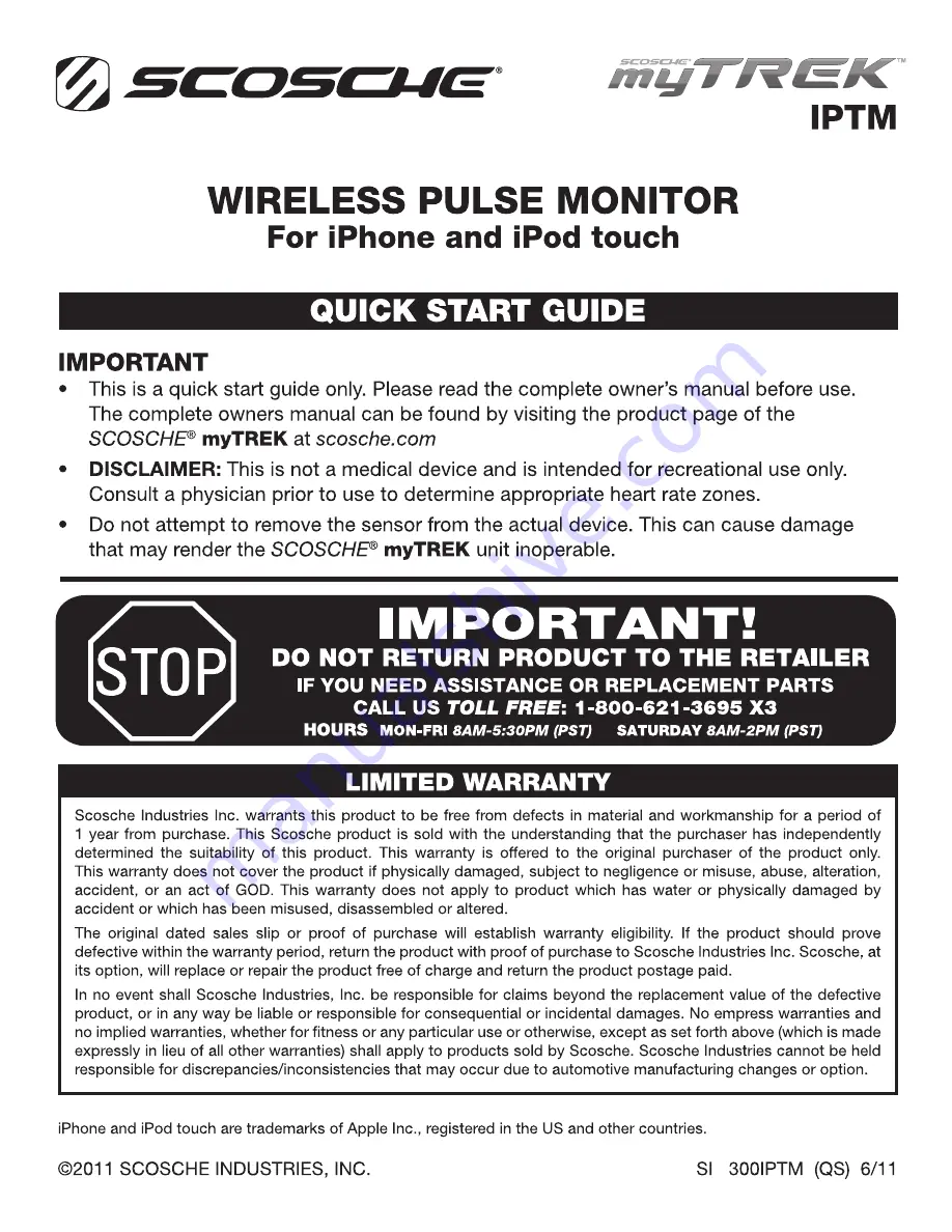 Scosche myTREK Quisk Start Manual Download Page 1