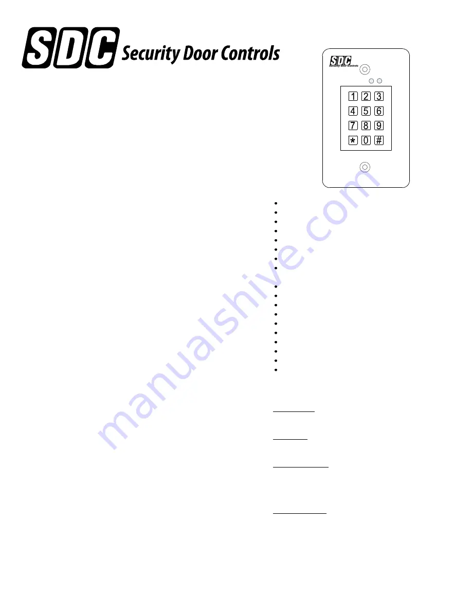 SDC 918 ENTRY CHECK Installation Instructions Manual Download Page 1