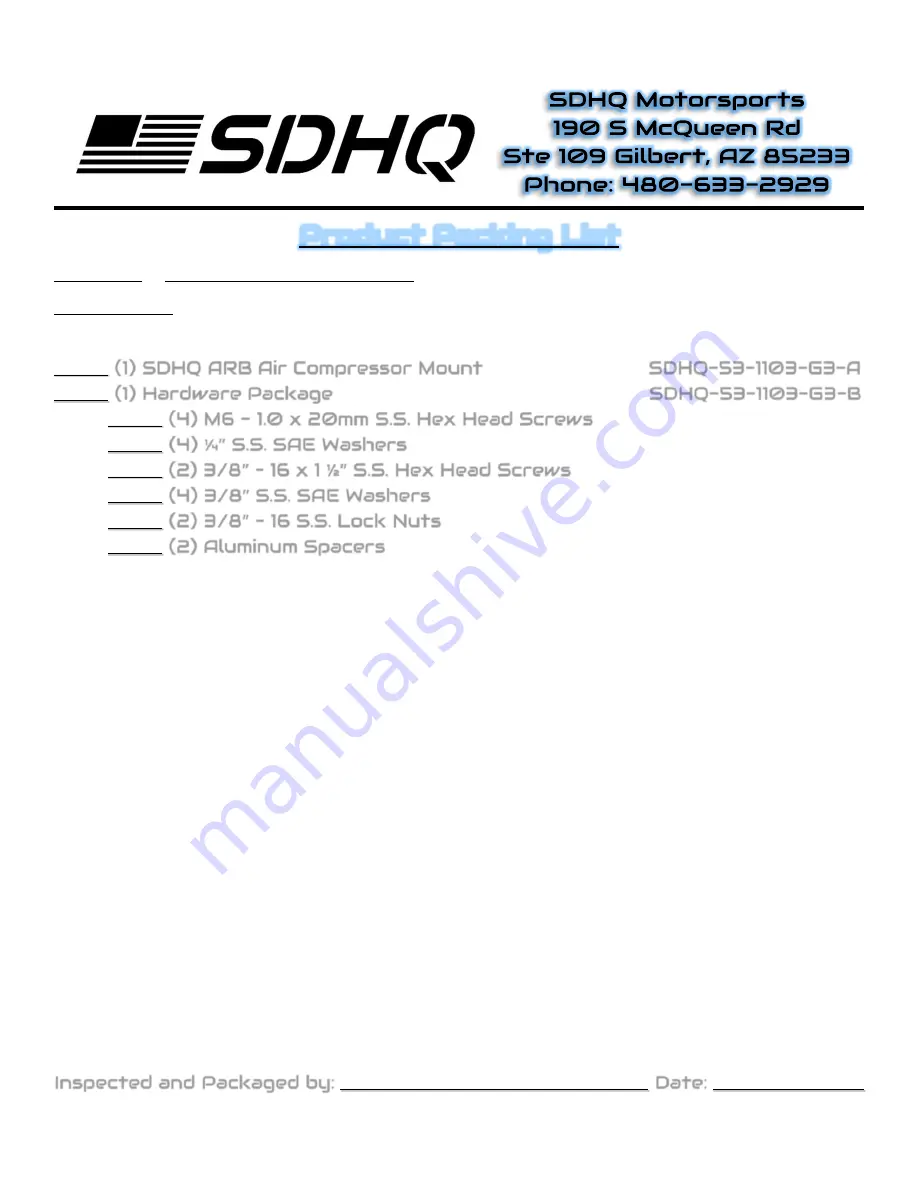 SDHQ 53-1103-G3 Install Instructions Download Page 1