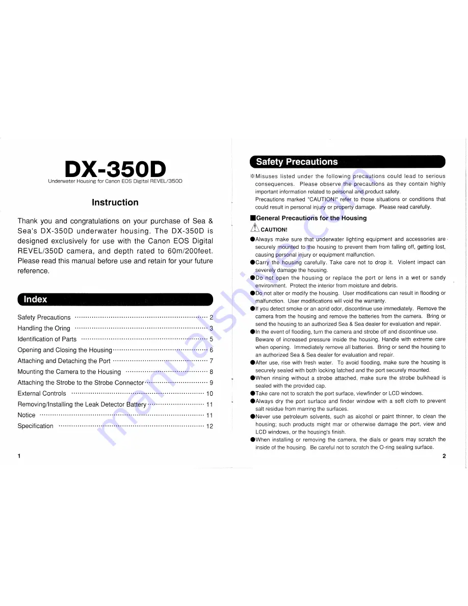 Sea & Sea DX-350D Instruction Manual Download Page 2