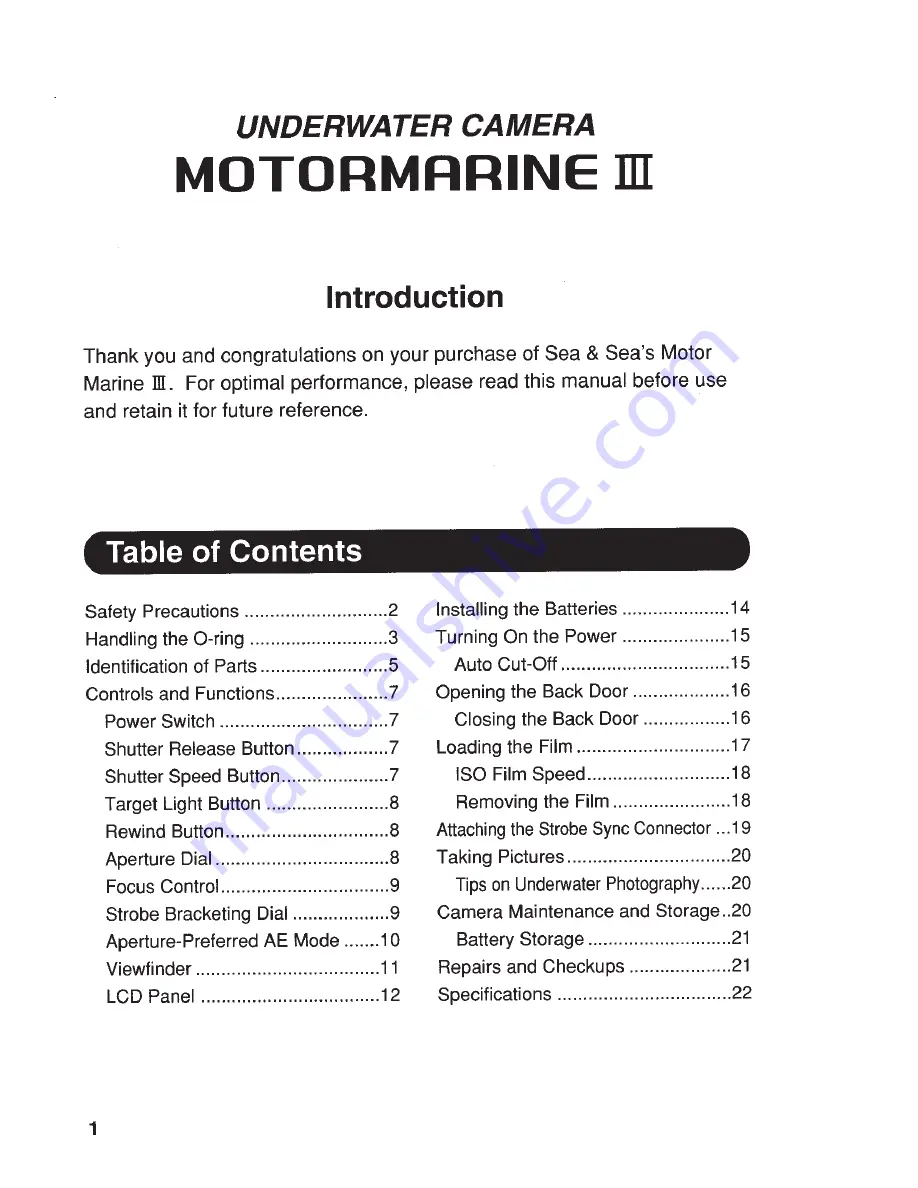 Sea & Sea Motormarine III Скачать руководство пользователя страница 2