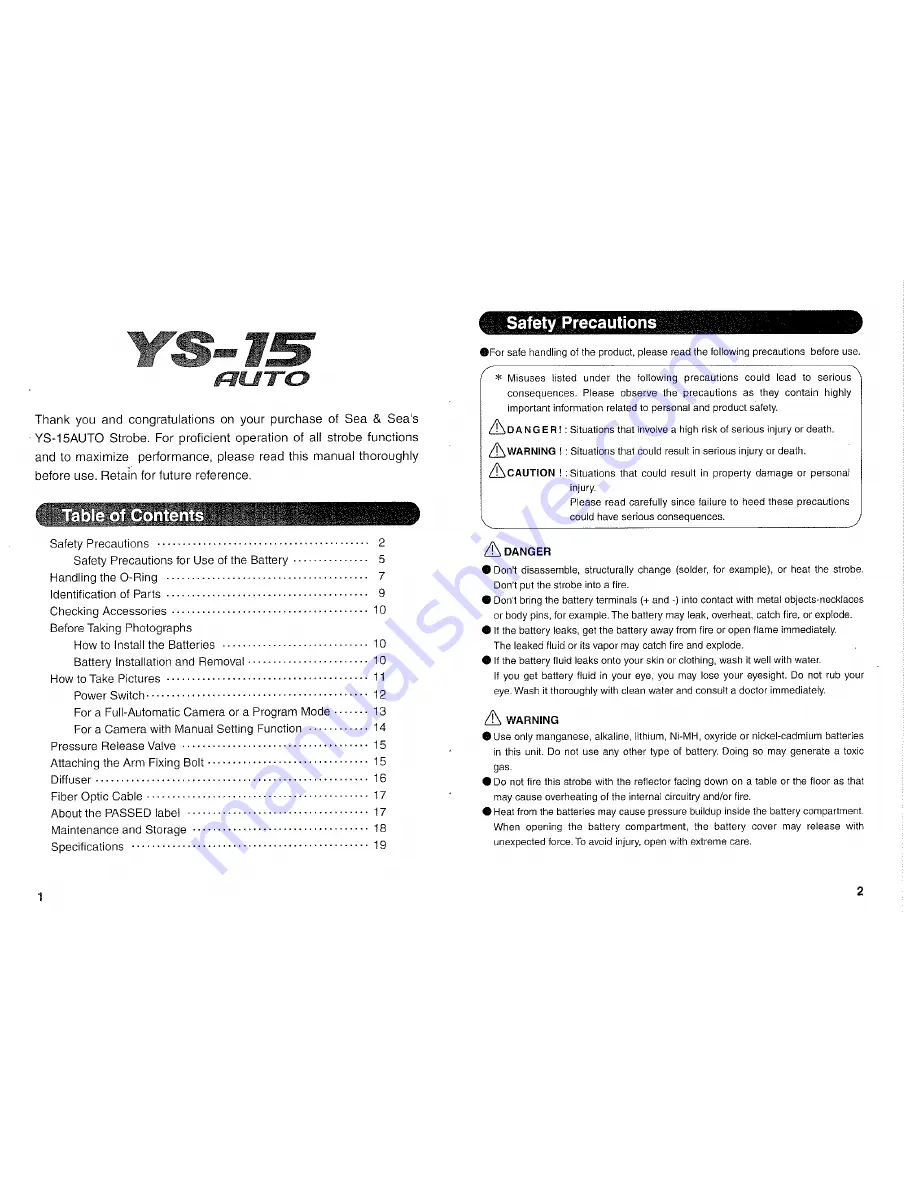 Sea & Sea YS-15AUTO Instruction Manual Download Page 2