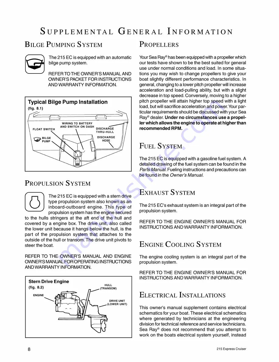 Sea Ray 215 Express Cruiser Owner'S Manual Supplement Download Page 8