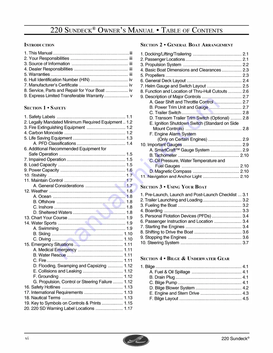 Sea Ray 220 Sundeck Owner'S Manual Download Page 8