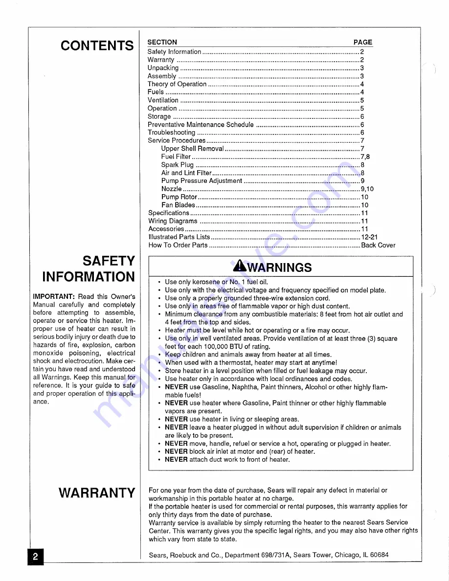 Sears 583.356002 Owner'S Manual Download Page 2