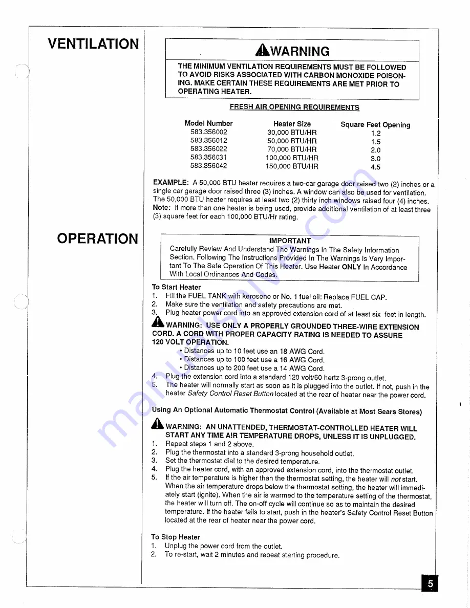 Sears 583.356002 Owner'S Manual Download Page 5