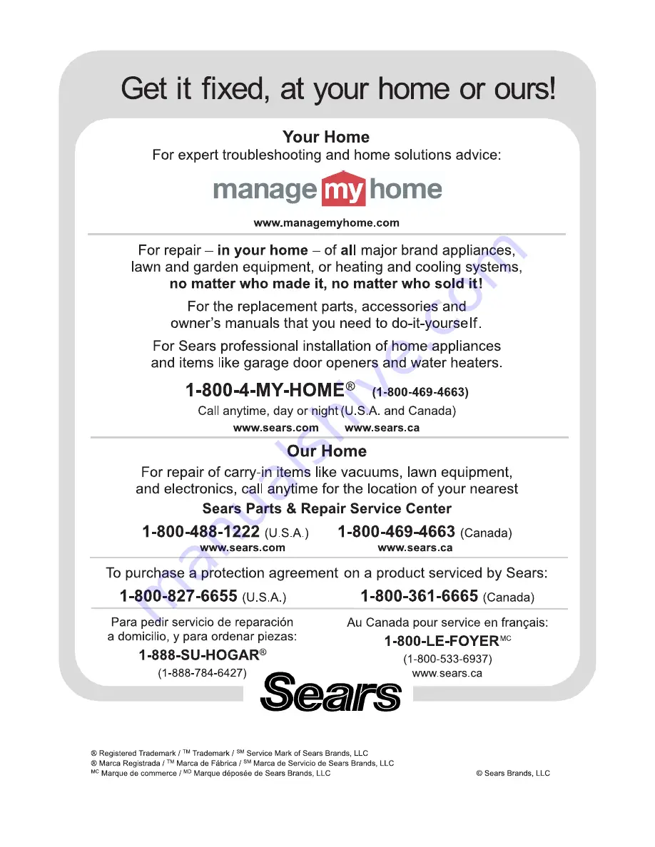 Sears 790.36933900 Repair Parts List Manual Download Page 16