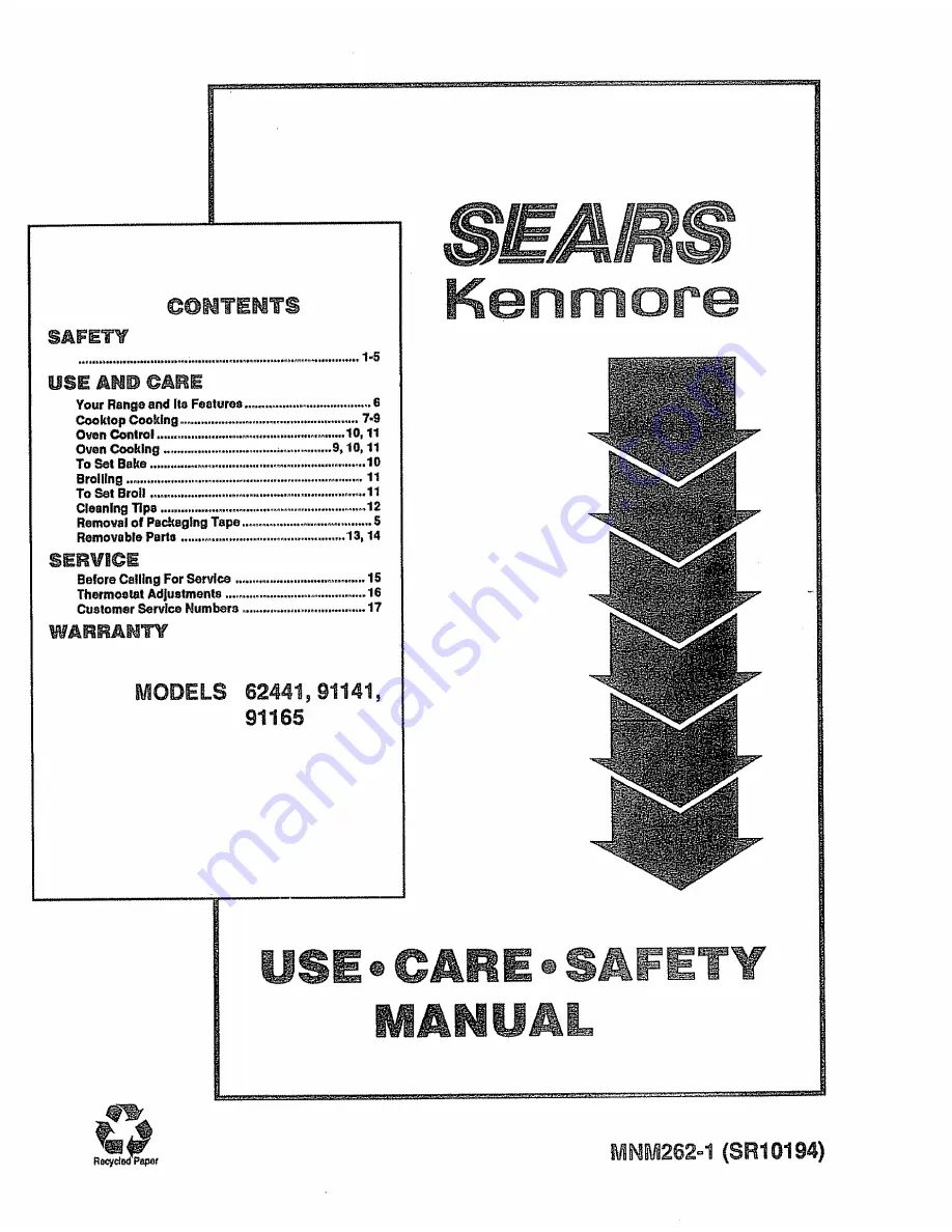 Sears 9116244190 Use Use, Care, Safety Manual Download Page 1