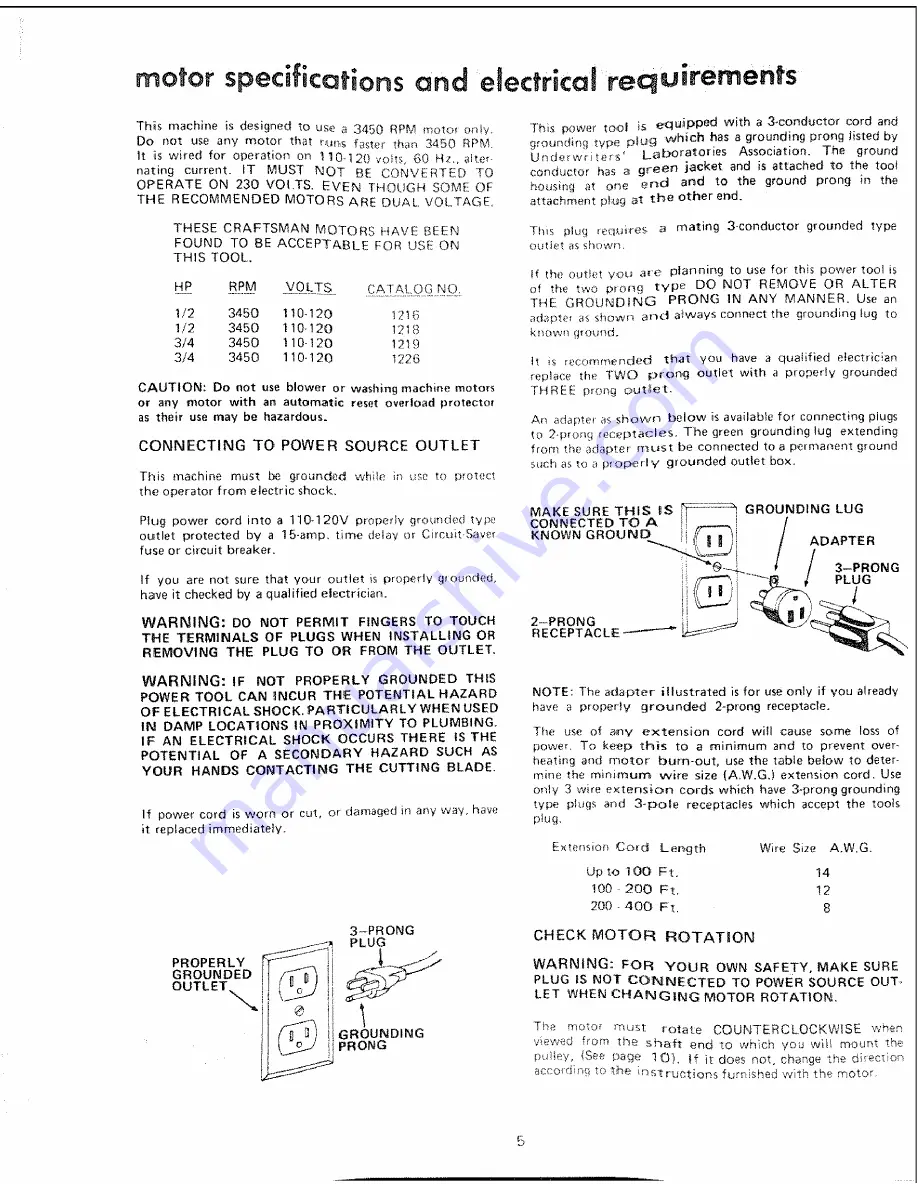 Sears Craftsman 113.20680 Owner'S Manual Download Page 5