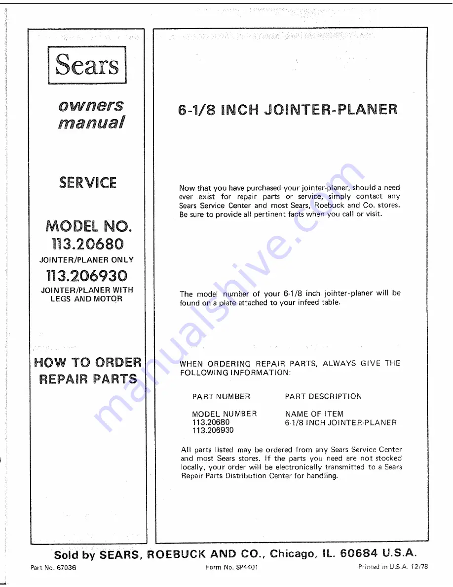 Sears Craftsman 113.20680 Owner'S Manual Download Page 32