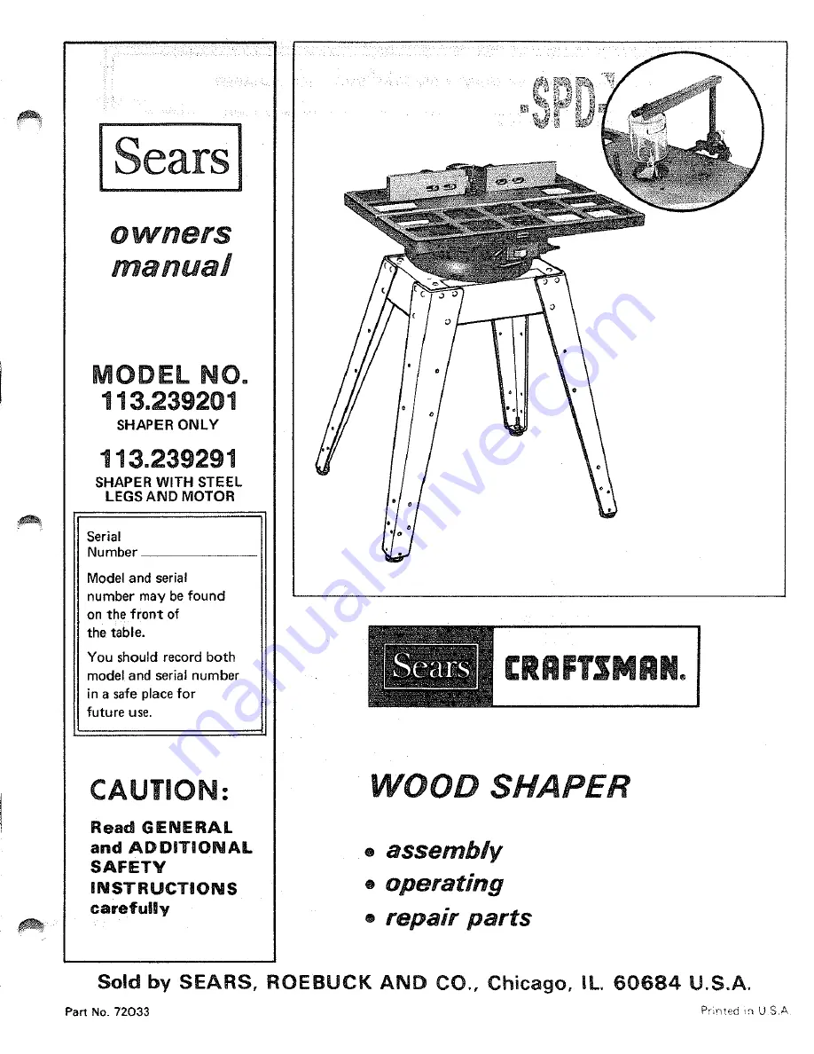 Sears Craftsman 113.239201 Owner'S Manual Download Page 1