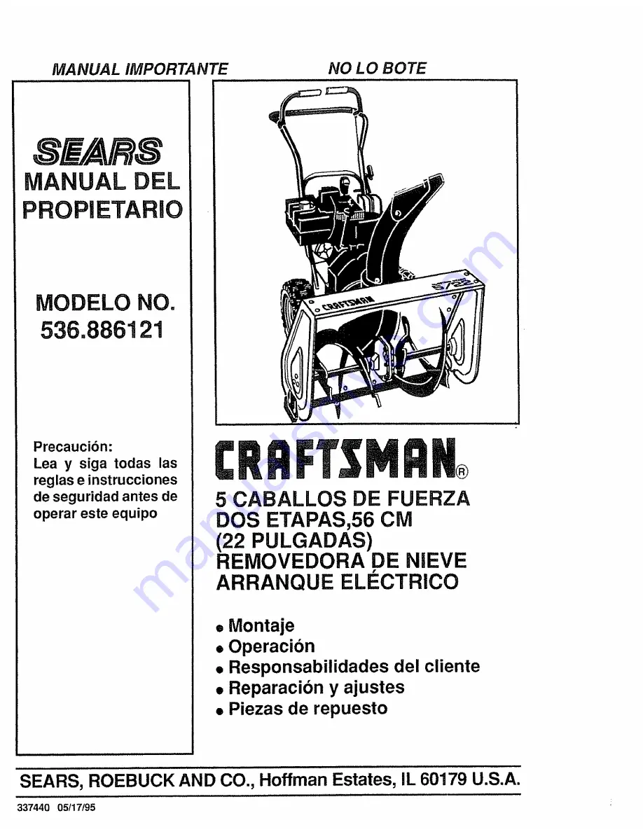 Sears Craftsman 536.886121 Скачать руководство пользователя страница 45