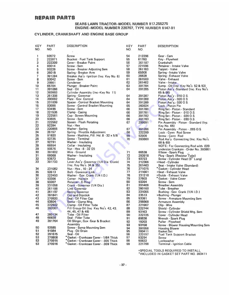 Sears Craftsman 917.255275 Owner'S Manual Download Page 39