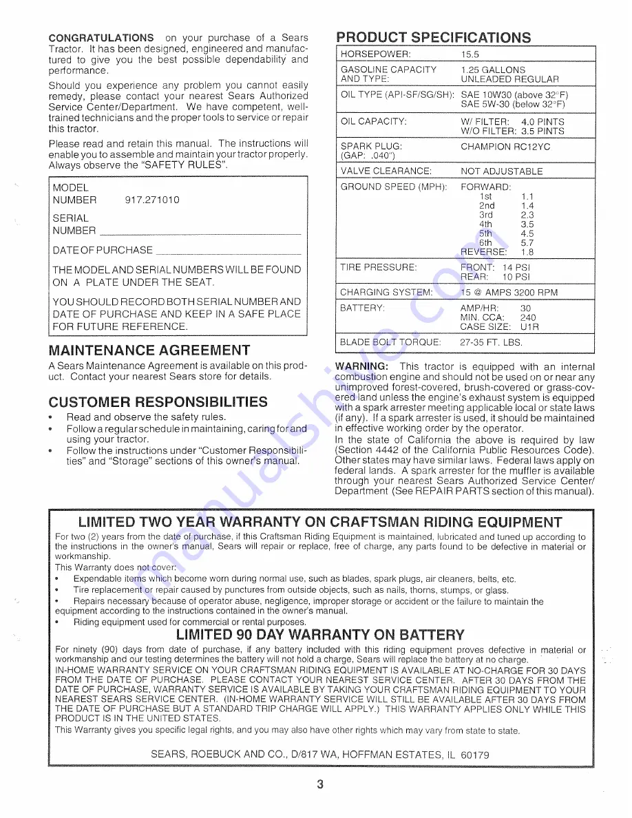 Sears Craftsman EZ3 917.271010 Owner'S Manual Download Page 171