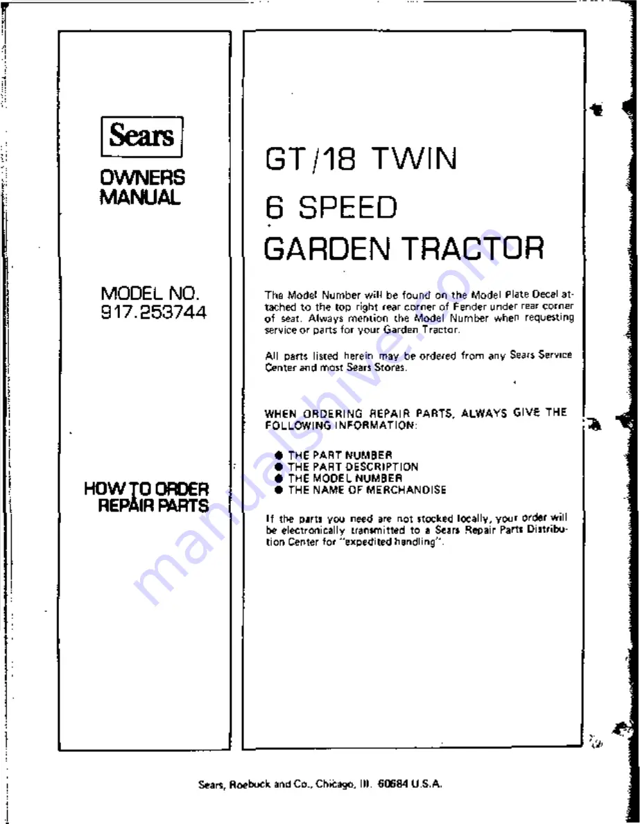 Sears GT/18 Twin Owner'S Manual Download Page 36