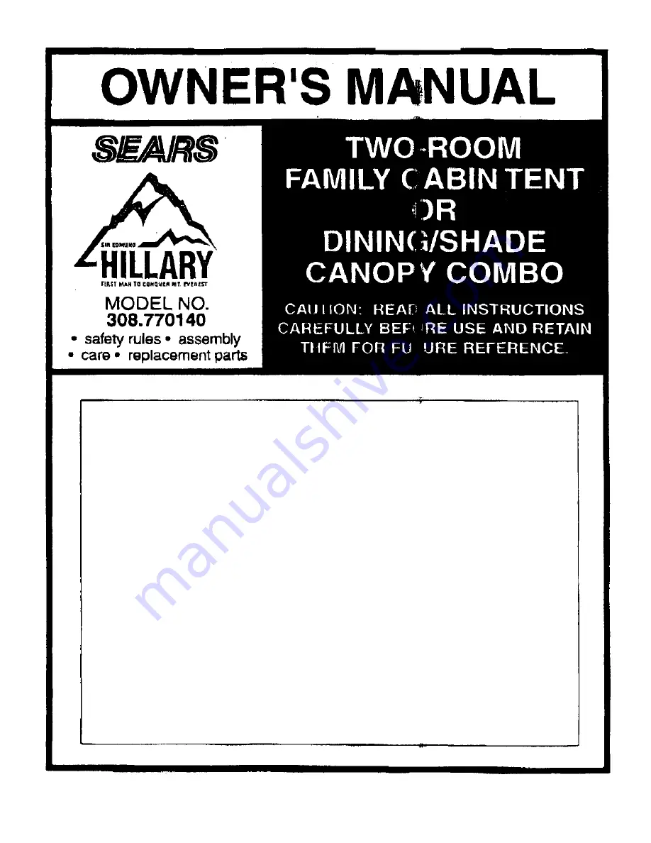 Sears Hillary 308.770140 Owner'S Manual Download Page 1