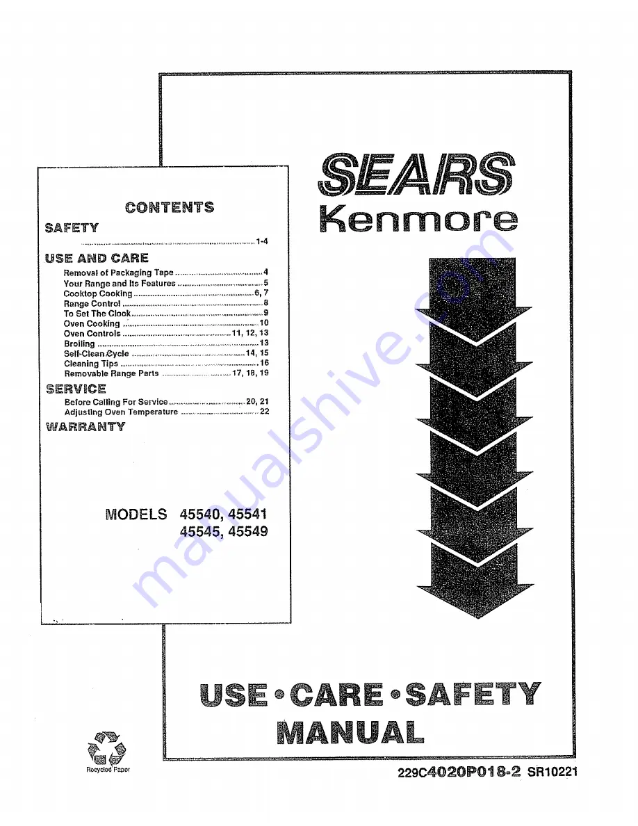 Sears Kenmore 45540 Скачать руководство пользователя страница 1