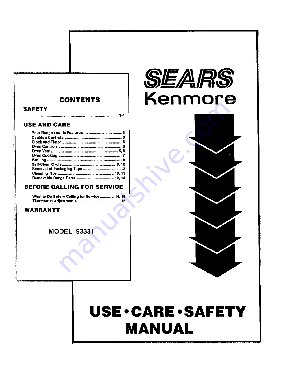 Sears KENMORE 93331 Use, Care, Safety Manual Download Page 1