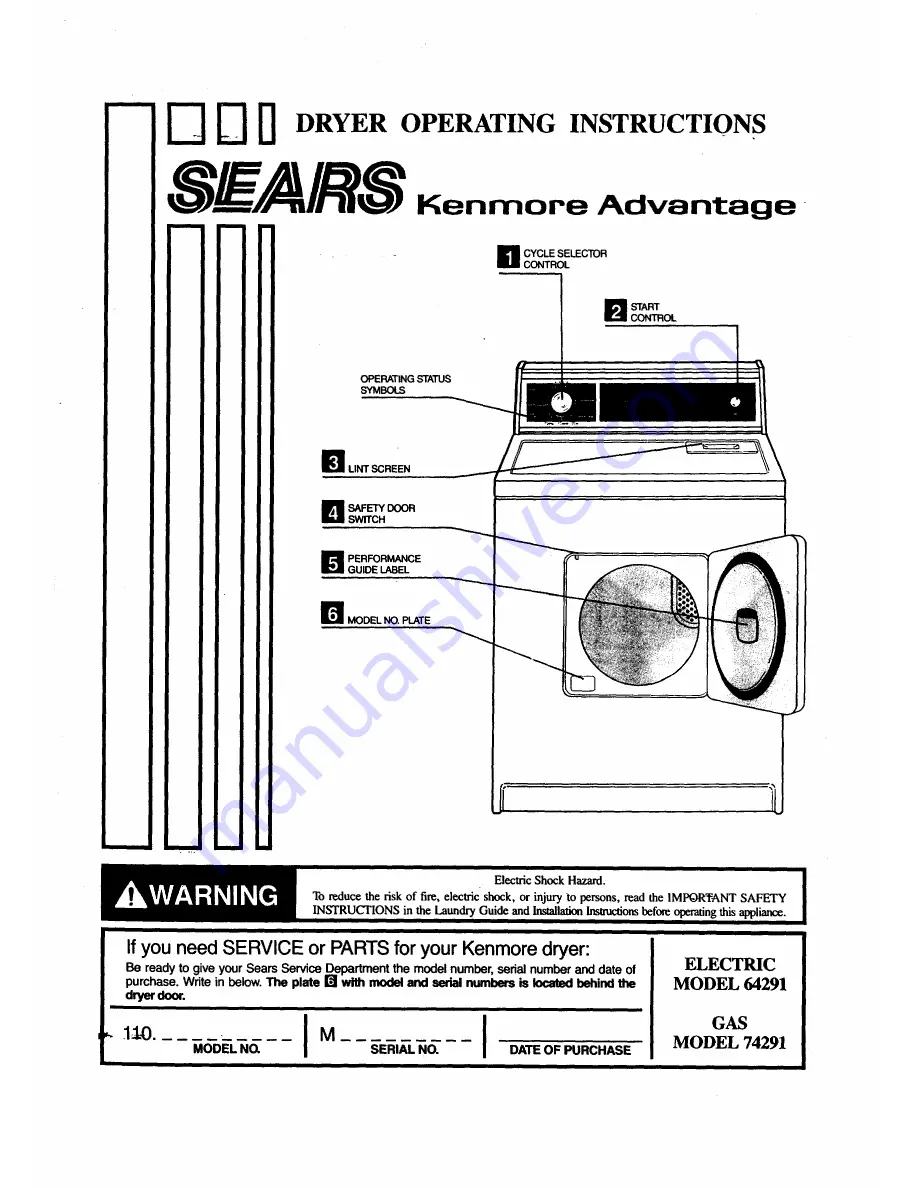 Sears Kenmore Advantage 64291 Скачать руководство пользователя страница 1