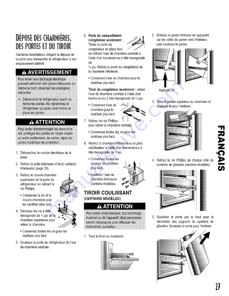 Sears Kenmore Bottom Freezer Refrigerator Use & Care Manual Download Page 27