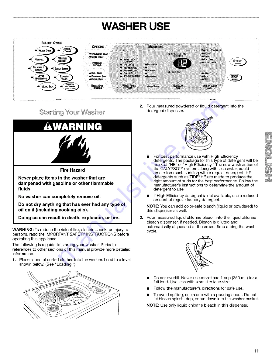 Sears Kenmore wash motion Use & Care Manual Download Page 11