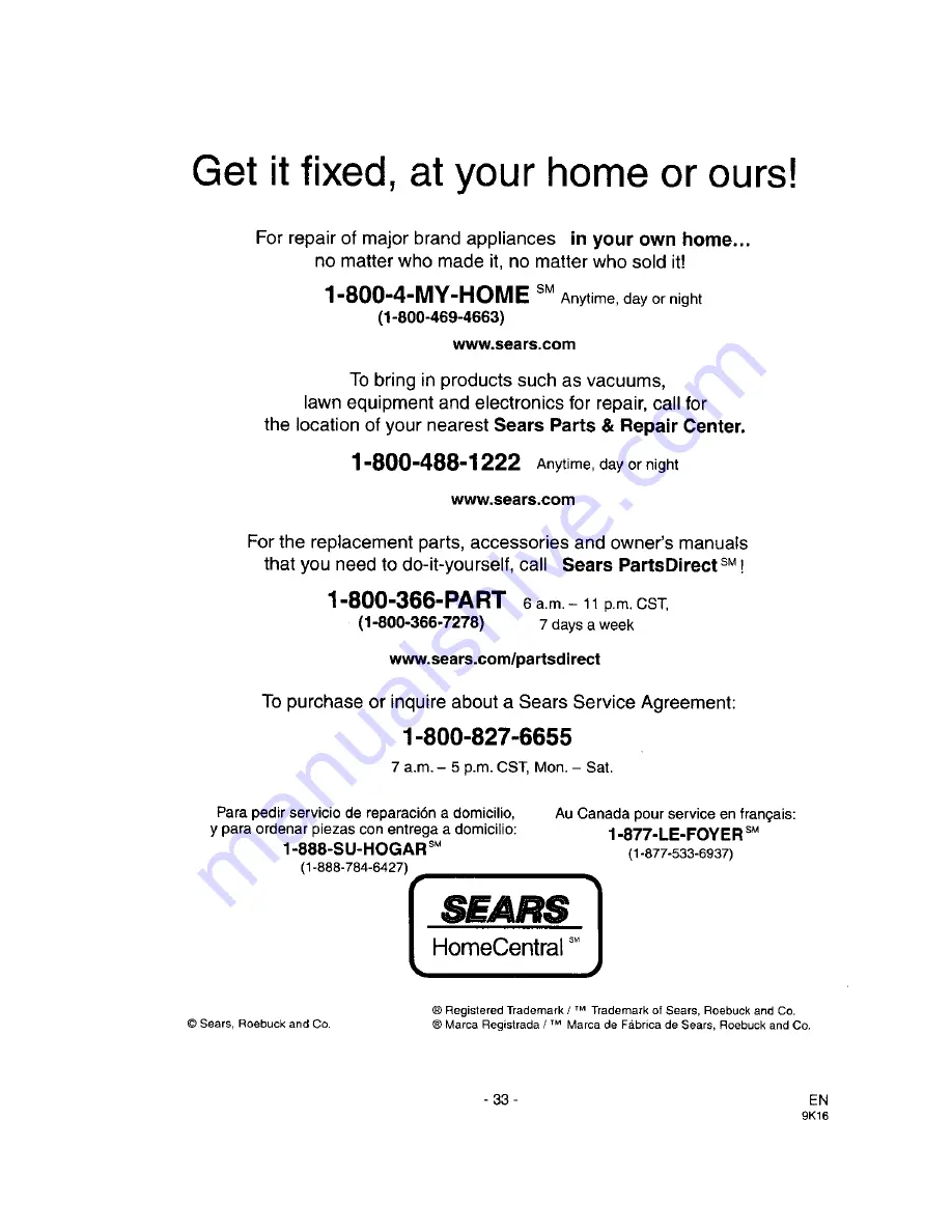 Sears LXI 304.44700000 Owner'S Manual Download Page 33