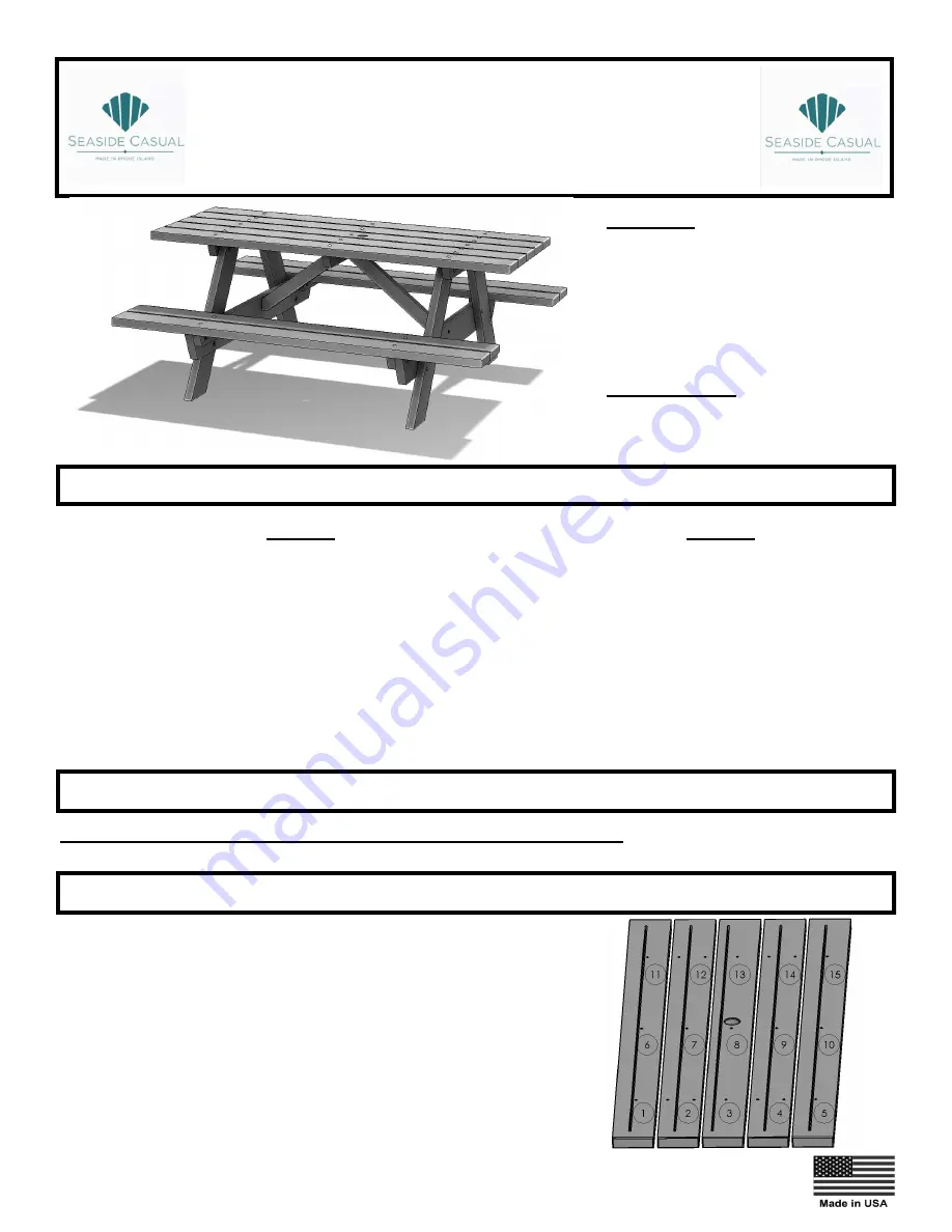 SEASIDE CASUAL FURNITURE Traditional Picnic Table 043 Assembly Instructions Download Page 1