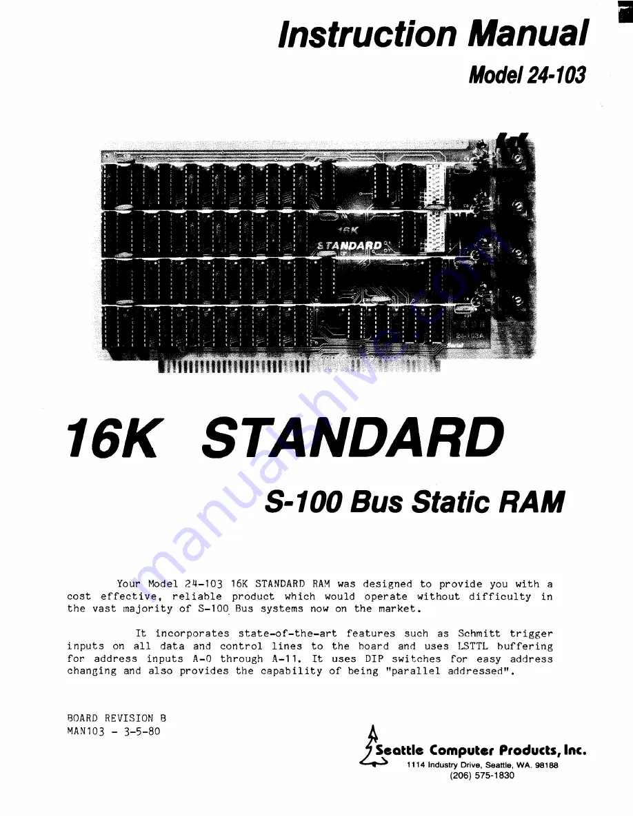 Seattle Computer Products 24-103 Instruction Manual Download Page 1