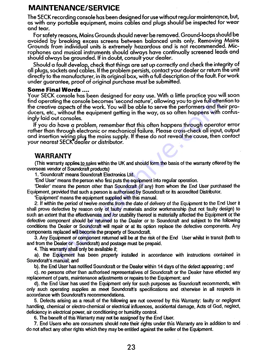 Seck 1882 MKII Operator'S Manual Download Page 23