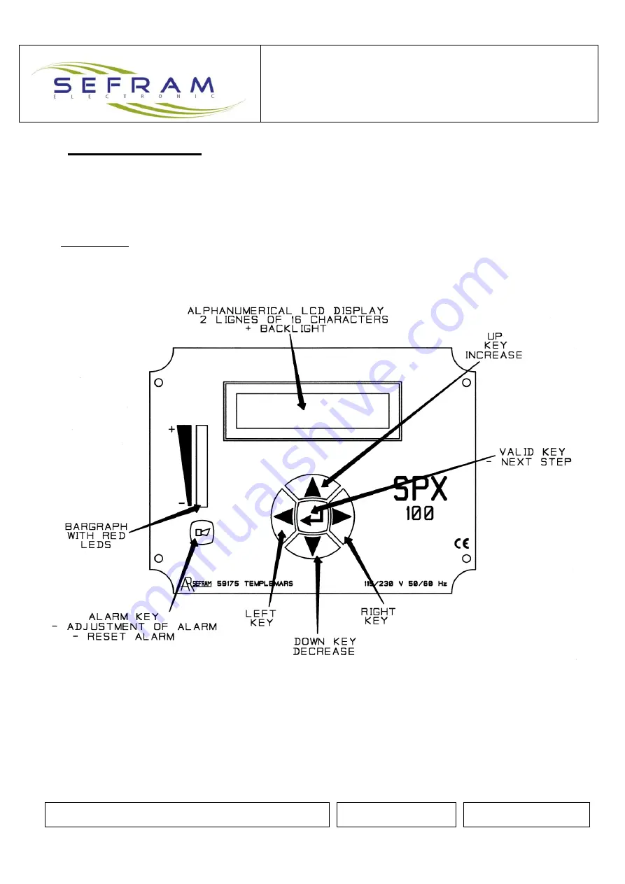 SEFRAM SPX 100 V4 Technical Notice Download Page 11