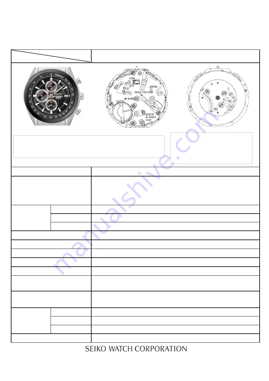 Seiko 8T67A Parts Catalogue /Technical Manual Download Page 1